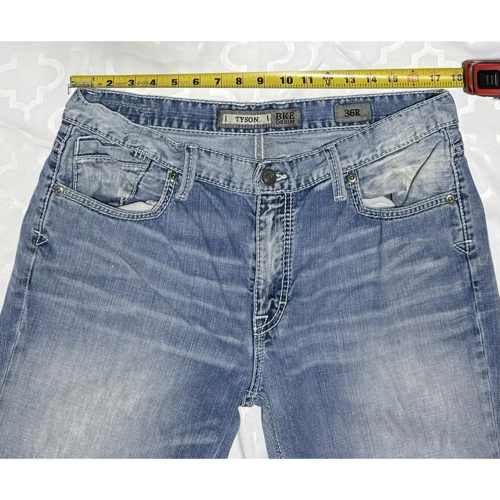 BKE‎ Tyson Jeans Blue Dark Wash Distressed Faded Bootcut 36R 36x28